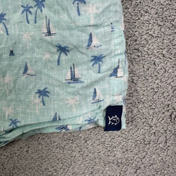 Southern Tide Shirt Mens Medium Seascape Print Linen Blend Hawaiian Resort Vaca - Picture 3 of 10
